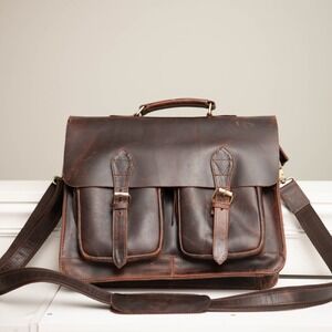 Mens Messenger Bag Distressed Buffalo Leather Satchel Briefcase Academia Rustic